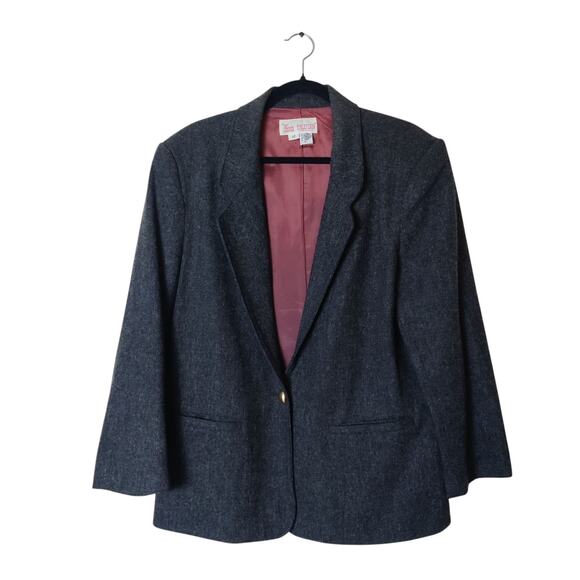 Vintage Block Island Petites Virgin Wool One Button Blazer Gray 12 Old Money - Picture 1 of 13